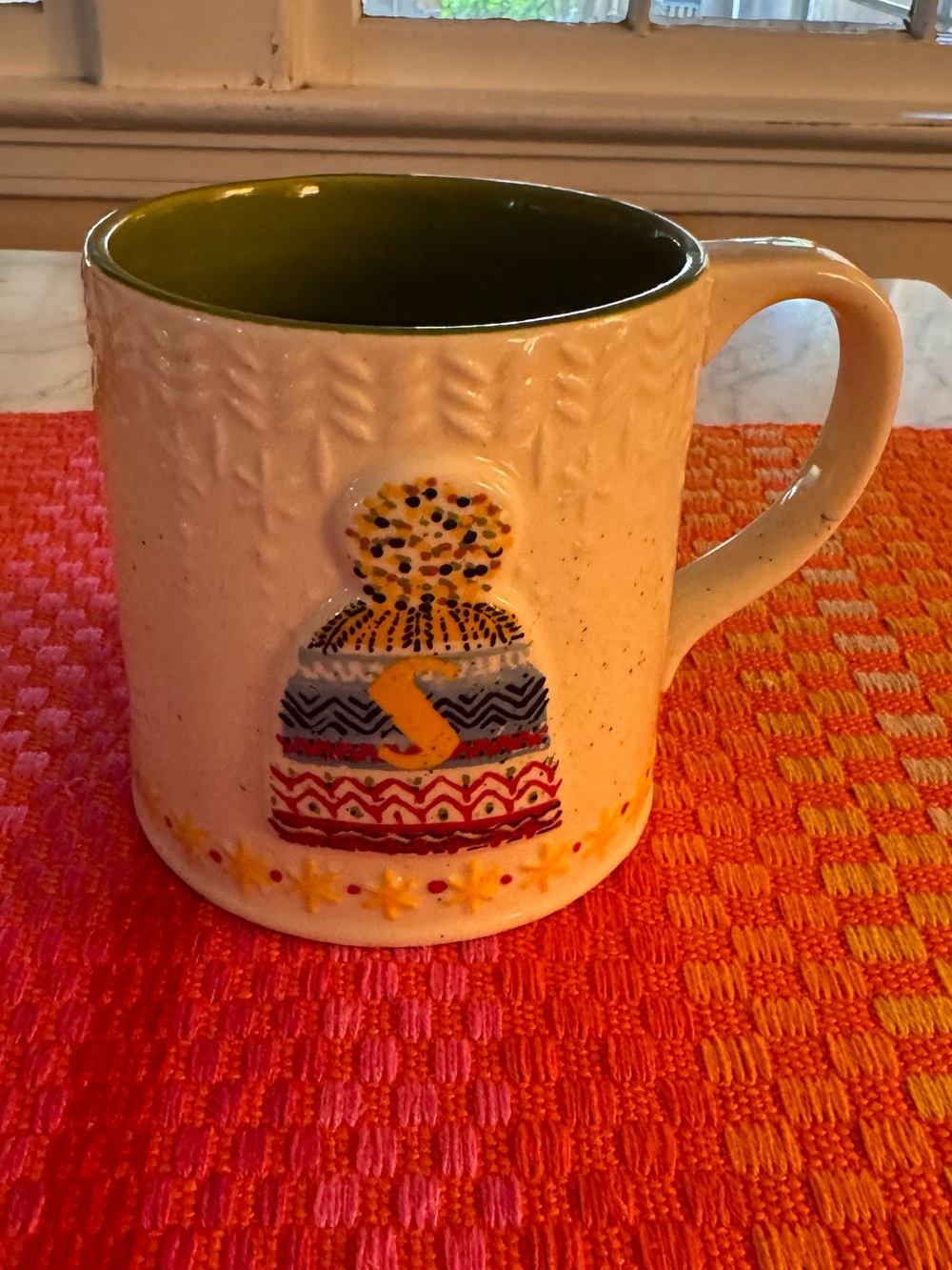 Anthropologie winter hat S monogram mug, new condition